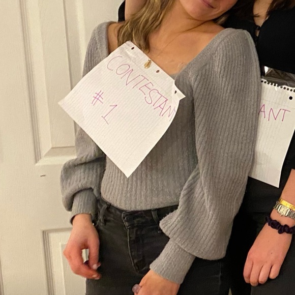 Puff Sleeve Line & Dot Sweater - Picture 3 of 3